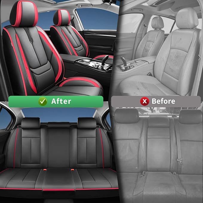 Fit Corolla Car Seat Covers for Toyota Corolla 2000-2024 2025 2026 -Upgraded Premium Waterproof & Breathable Leather,Airbag Compatible,All-Weather Seat Cushion Protector,Full Set,Black-Red