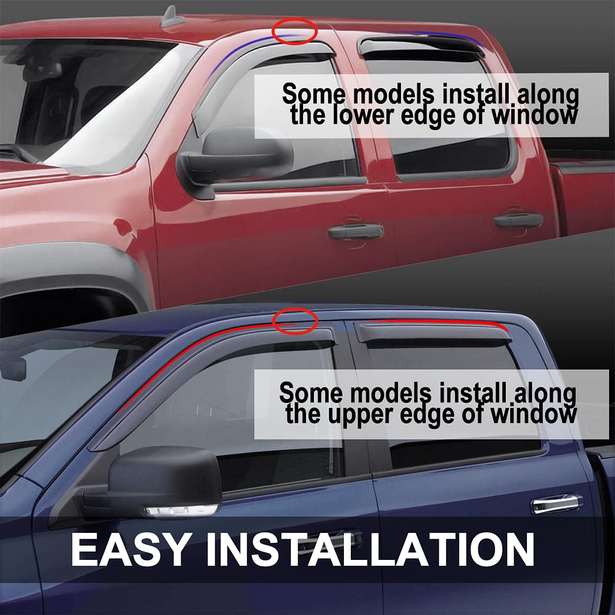 Side Window Wind Vent Deflector, 2pcs Out-Channel Tape-On Sun Rain Guards Set, Dark Smoke Nice Window Visor fit for 1996-2000 Honda Civic 2-Door Coupe 92602