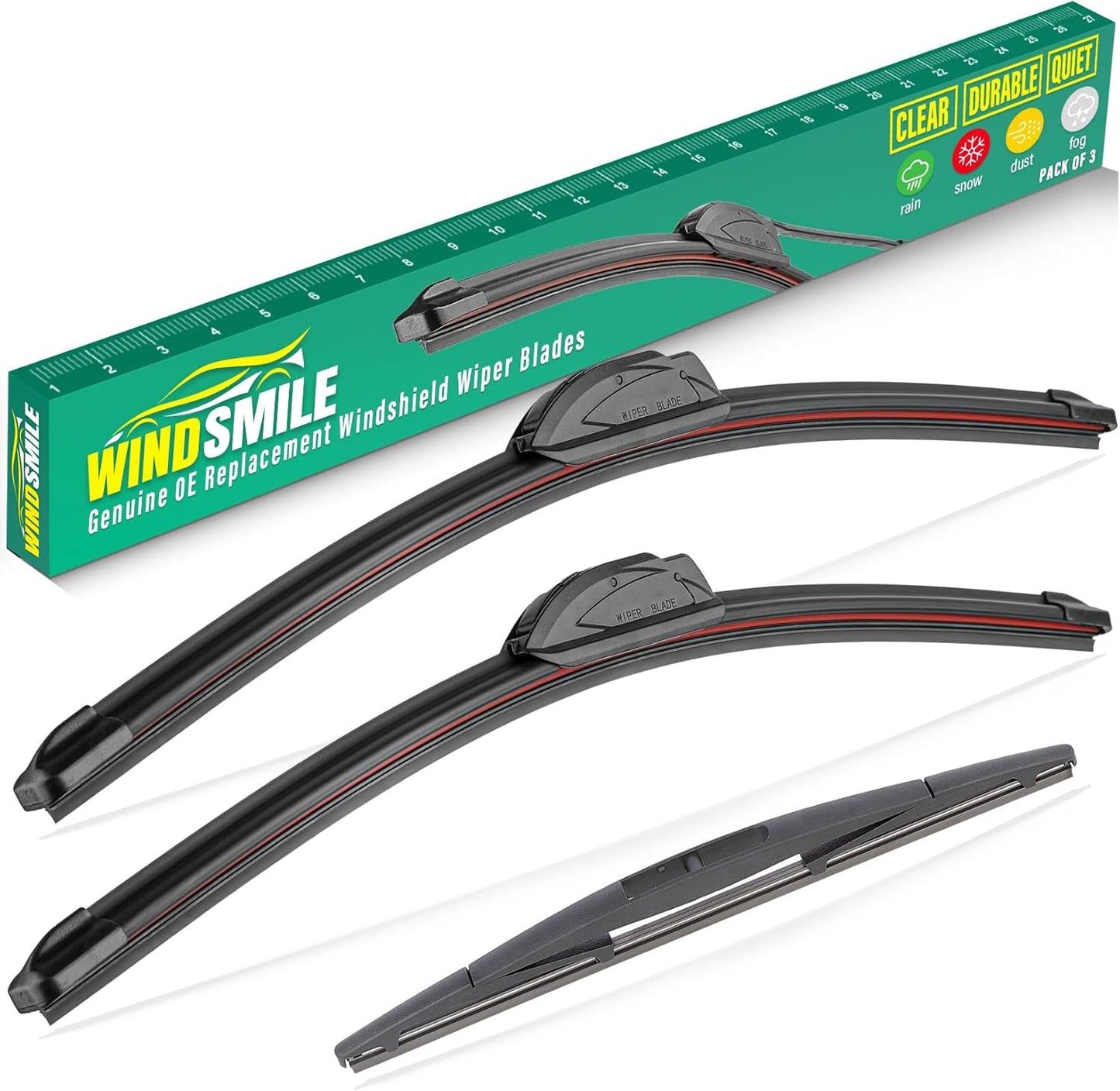 26" 21" 12" Windshield Wiper Blades Replacement for Acura MDX 2007 2008 2009 2010 2011 2012 2013 Premium All Weather Front Rear Wipers Set - OEM Quality (Pack of 3)