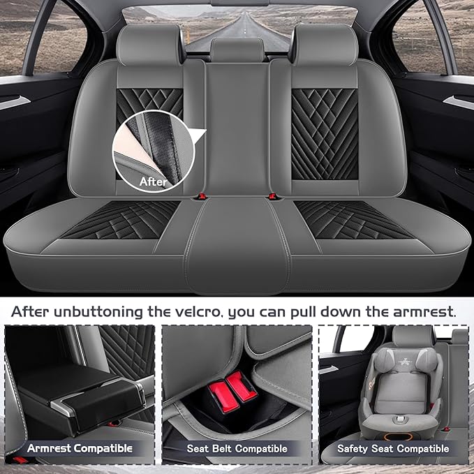 Truck Seat Covers for GMC Sierra 2500 2007-2026, Waterproof Premium Leather Full Coverage Car Seat Cover, Muscle Sport Style Auto Interior Seat Cover Sets (Full Set/Gray Black)