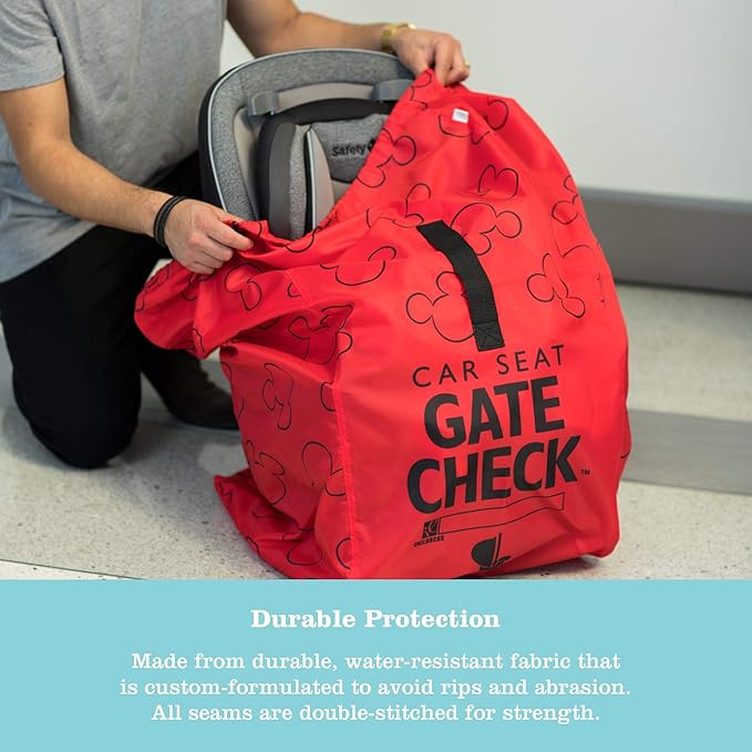 J.L. Childress Disney Baby Gate Check Bag for Car Seats - Travel Bag for Airplane, Fits All Baby & Infant Car Seats, Airport Accessories for Gate Check, Flying Essentials - Mickey Mouse, Red