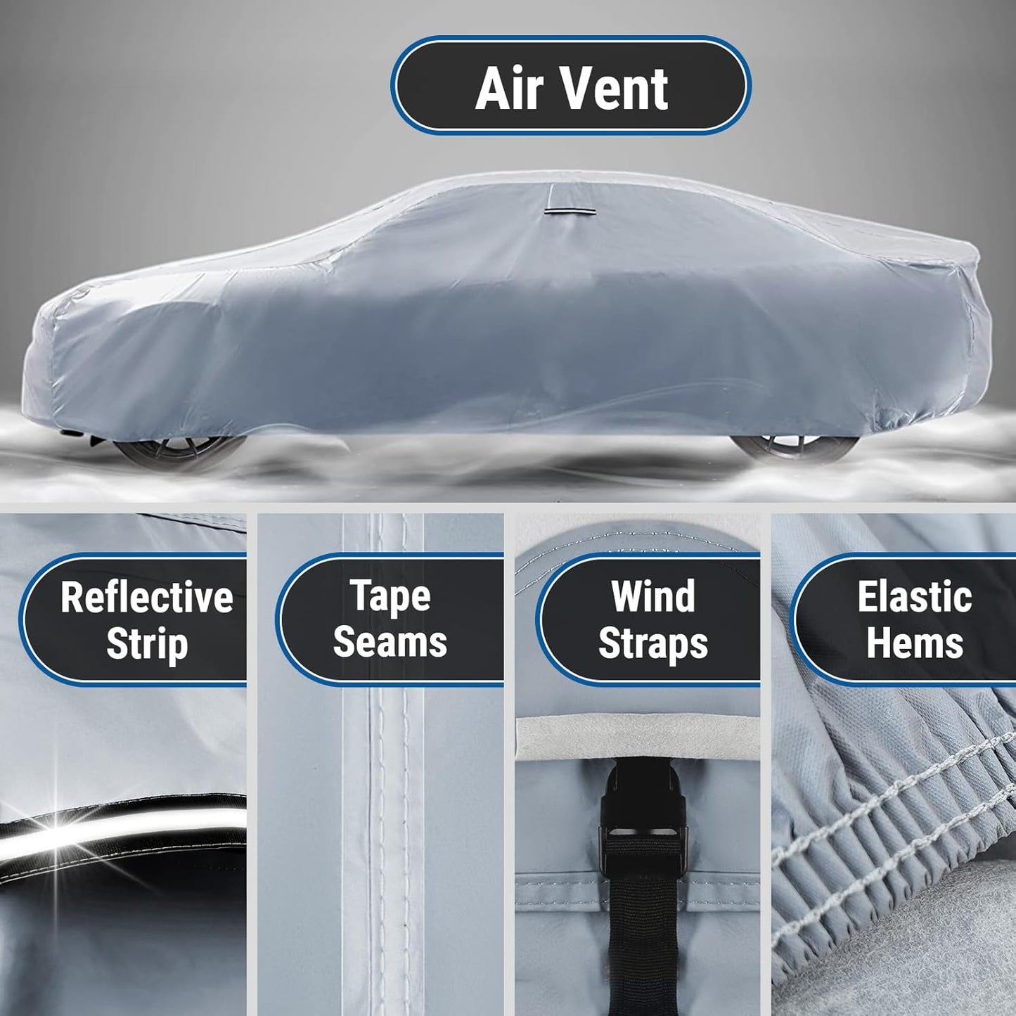 iCarCover Custom Car Cover for Pontiac Chieftain (1949-1954) Waterproof All-Weather Rain Snow UV Sun Protector Full Exterior Indoor Outdoor Car Cover (Stripe - Gray/Black)