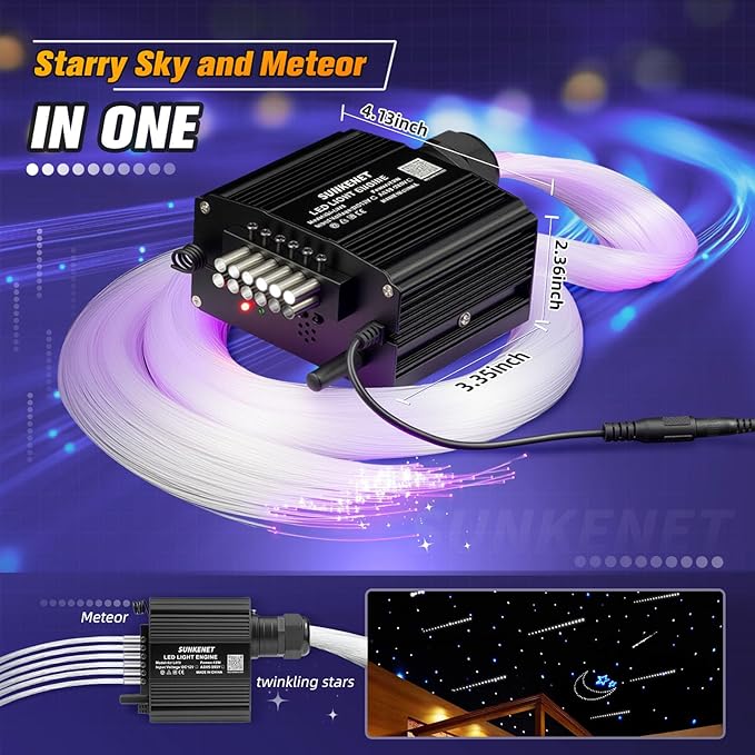 12W Twinkle&Meteor 2 in 1 RGBW Starlight Headliner Kit, 300pcs*0.03in*9.8ft+96pcs Shooting Star Lights for Car/Home Ceiling, Fiber Optic Lights with Bluetooth APP/Remote Control/Music Effect