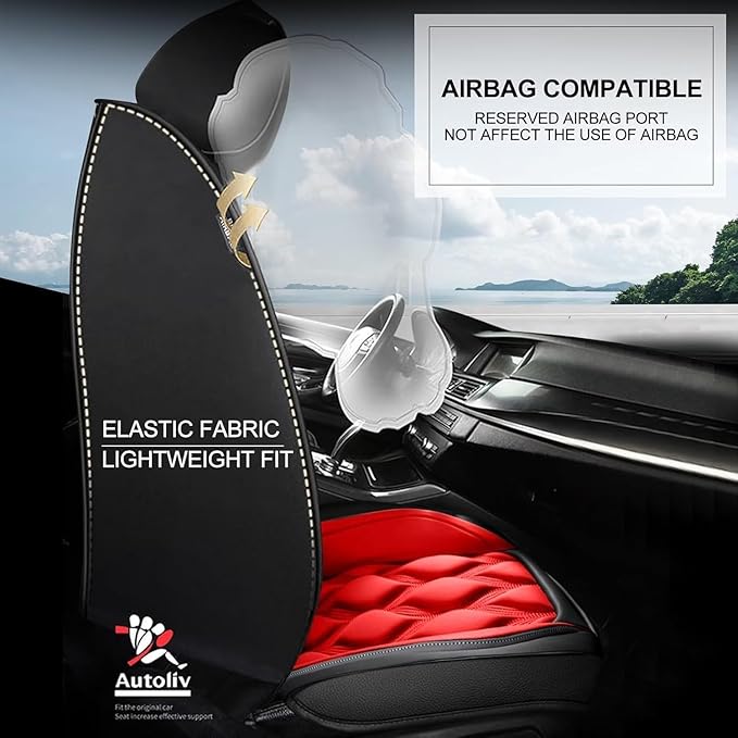 AOMSAZTO Car Seat Covers Full Set Fit for Kia Forte 2010-2026 Waterproof Faux Leather Car Seat Cushions Automotive 5 Seat Covers Set（Black&Red）