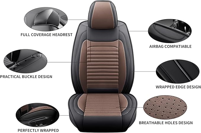 Car Seat Covers Full Set Fit for Toyota Corolla 2000-2026, Premium Faux Leather Car Seat Protector,Breathable Anti-Slip Full Wrapping Edge Seat Covers(Black&Brown,Full Set)