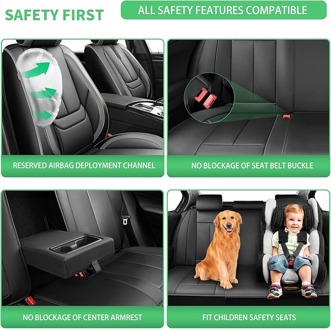 Fit Prius Car Seat Covers for Toyota Prius 2001-2024 2025 2026 -Upgraded Premium Waterproof & Breathable Leather,Airbag Compatible,All-Weather Seat Cushion Protector,2 Front/Black-Grey