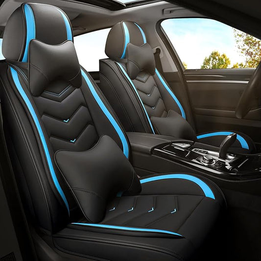 Car Seat Covers for Jeep Grand Cherokee L 2021-2026, Premium Nappa Leather Car Seat Cover, Stylish Sport Seat Covers， Automobile Seat Cover Sets.(Luxury 2 Seats/Black Blue)
