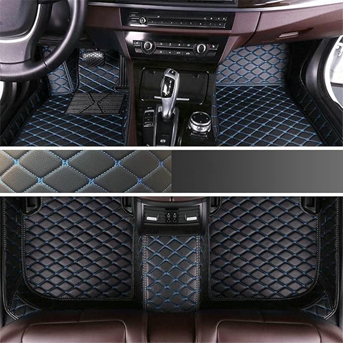 Custom Making Car Floor Mats Protection Pads for 99% Sedan/Coupe/Hatchback/SUV/Pickup Men Women Car Floor Mats Coverage Pads Anti-Slip Leather Floor Lining (Black Blue)