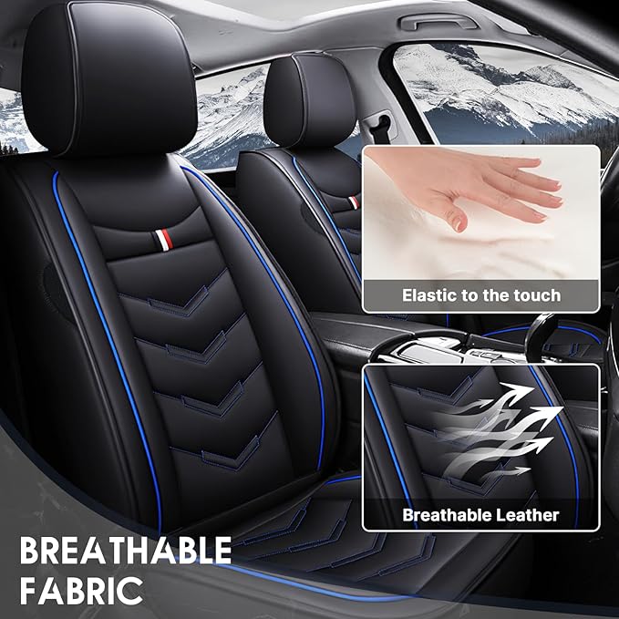 Car Seat Cover 2 Seats for Chevrolet Camaro 2000-2024, Durable Wear Resistant Waterproof Vehicle Cushion Covers, Breathable No Odor Premium Leather Vehicle Seat Covers.(Standard,Black Blue)