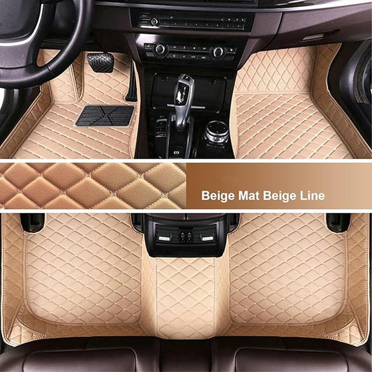 Custom Personalized Floor Mats for Cars - Luxury Full Coverage All Weather Mats, Anti-Slip Leather Mat Set, Fit for 99% of Cars, SUVs & Trucks (Beige, A-Diamond)