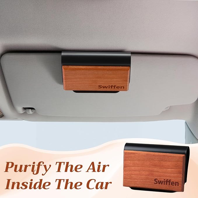 4 Pcs Car Wood Air Freshener Tectona Grandis Wood Fragrance Automotive Odor Eliminator for Visor Clip Vehicle Scent Diffuser with Scent Refill, Clip Included