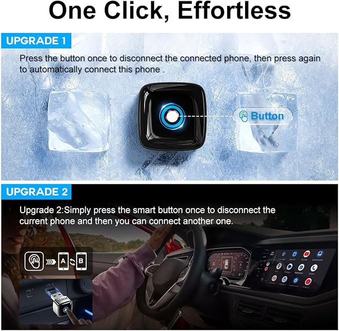 Car Play Wireless Adapter for Apple iPhone iOS 10+ & Cars from 2015+ Android 11+ Android Auto, Plug & Bluetooth Connect 2-in-1 Adapter Convert Wired to Wireless Dongle carplay (Metal Black)