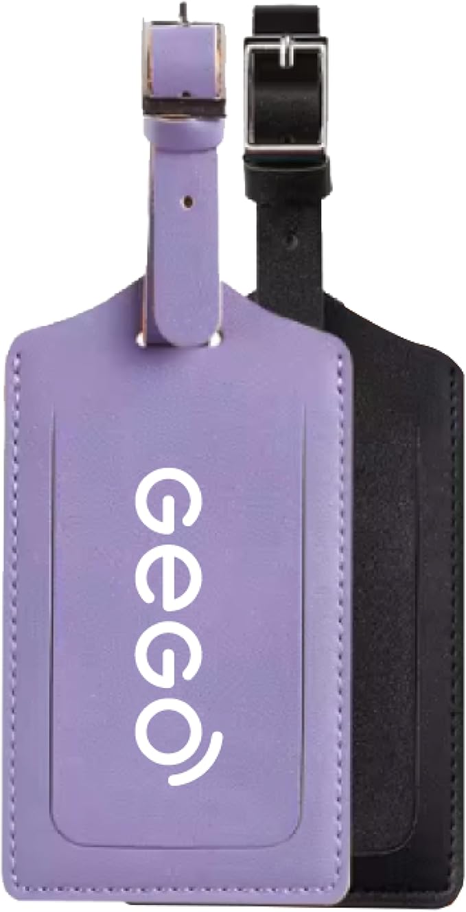 GEGO Premium Travel Kit, Sleep Mask 3D Contoured Eye with Soft Memory Foam, Luggage Tag Waterproof Resistant and Strap with Lock for Luggage TSA Approved (Sleep Mask Purple/Luggage Tag Red)