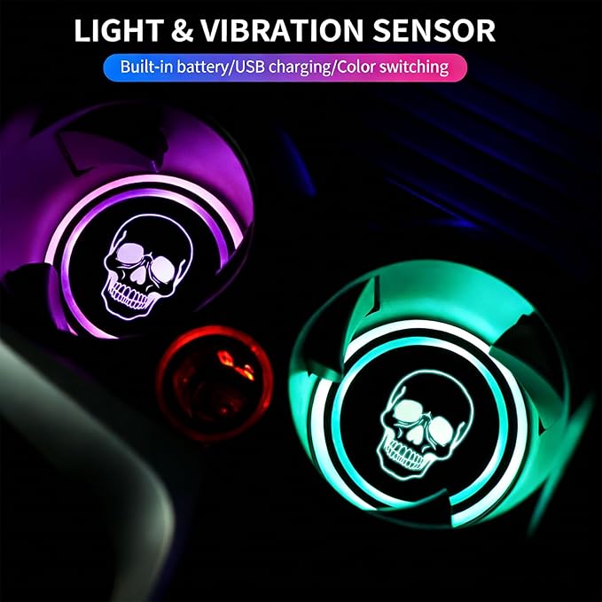 American Flag LED Cup Holder Lights for Car,2Pcs LED Light Up Cup Holder Coasters with USB Charging 7 Colors 3 Modes,Waterproof Interior Atmosphere Lamp,Car Decor Accessories Gifts for Women Men