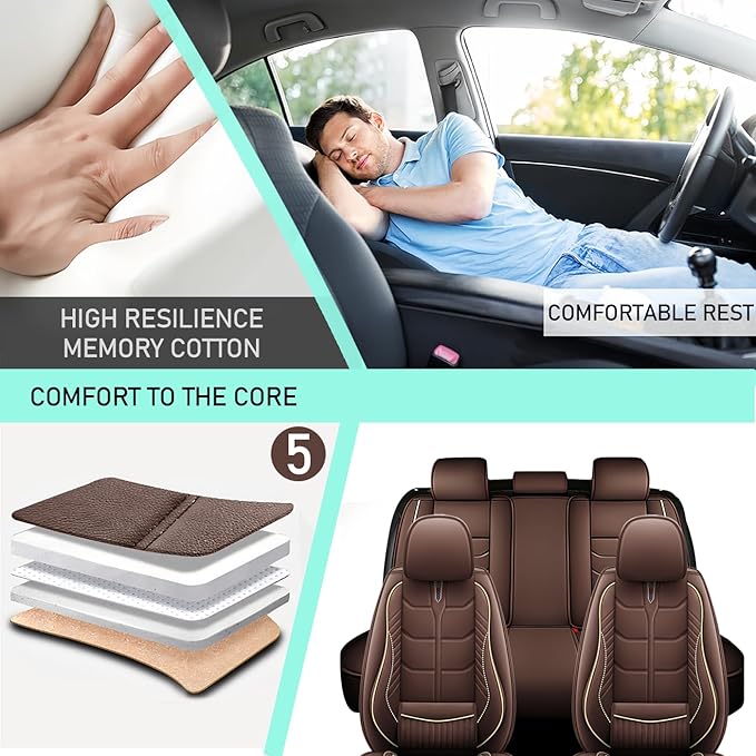 Leather Car Seat Covers Fit for Toyota Corolla 1997-2024, 5 Seater Car Seat Cover, Premium Waterproof, Scratch Resistant Car Interior Accessories (Full Set Coffee)