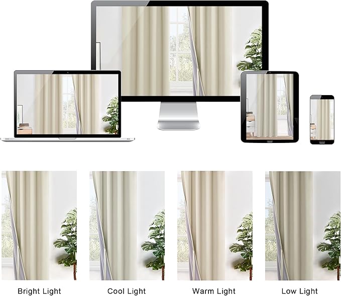 XWZO 100% Blackout Curtains 63 Inches Long with Tiebacks- Heat and Full Light Blocking, Thermal Insulated Window Panels with Grommets for Bedroom/Nursery, Beige, W38 x L63, Set of 2 Draperies