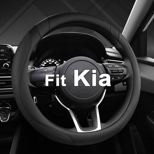 West Llama Customized Auto Car Steering Wheel Cover for Kia Sportage Sorento Spectra Forte 14.5-15 inch (Black-Standard Size)