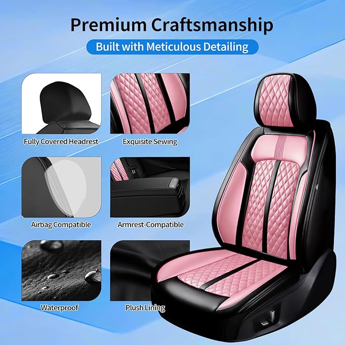 Fit CX-30 Car Seat Covers for Select Mazda CX30 2020-2025, Premium Full Coverage Leather, Airbag Compatible, Waterproof All Weather Seat Protector, Front Pair Black+Pink