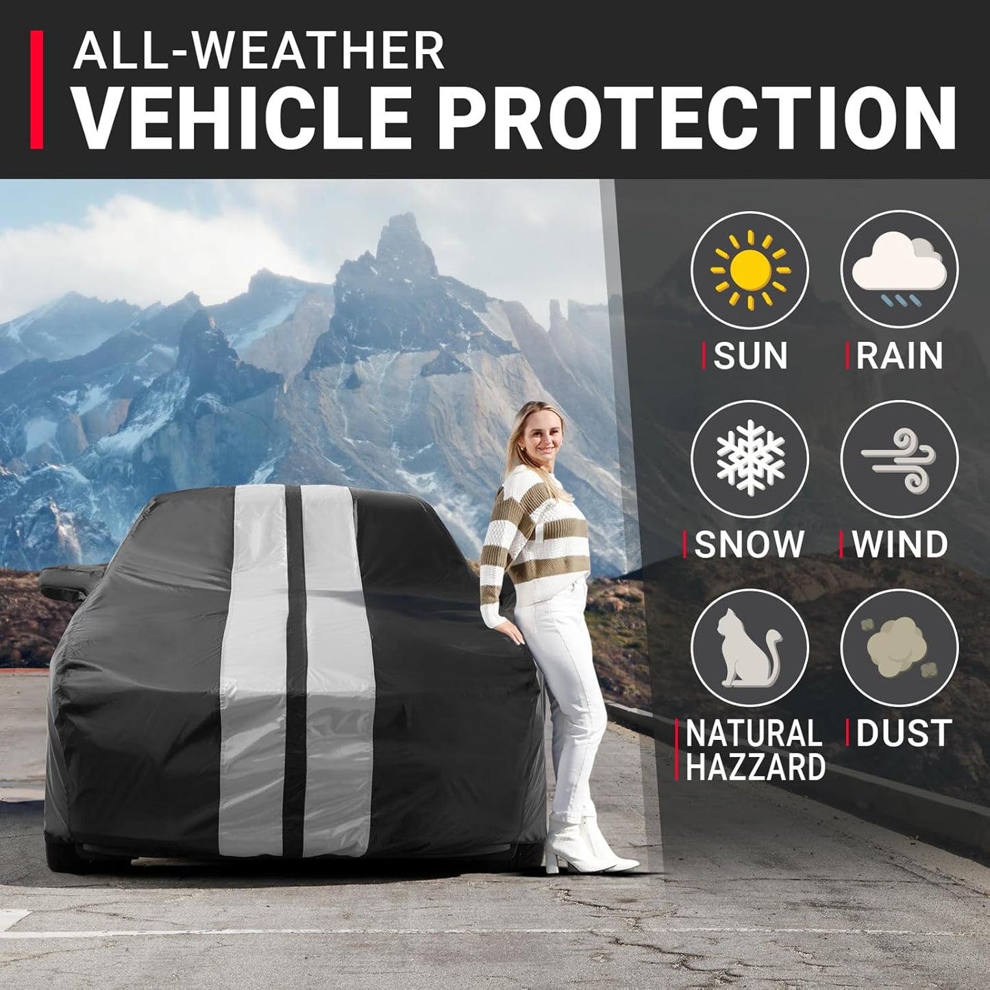 iCarCover Custom Car Cover for Buick Skylark (1992-1998) Waterproof All-Weather Rain Snow UV Sun Protector Full Exterior Indoor Outdoor Car Cover (Stripe - Black/Gray)