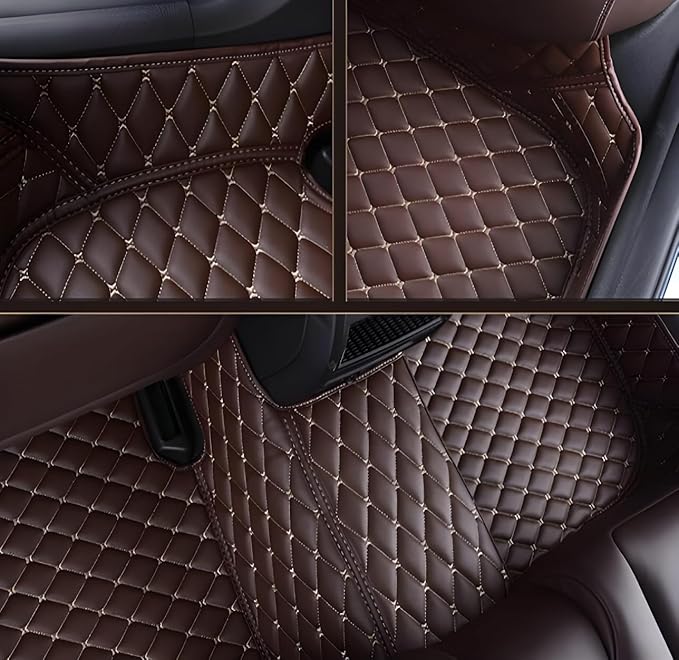 Customize Car Floor Mats for 99% Sedan SUV Sports Car All Weather Leather Full Coverage Waterproof Non-Slip Vehicle Lining Pads (Light Brown)