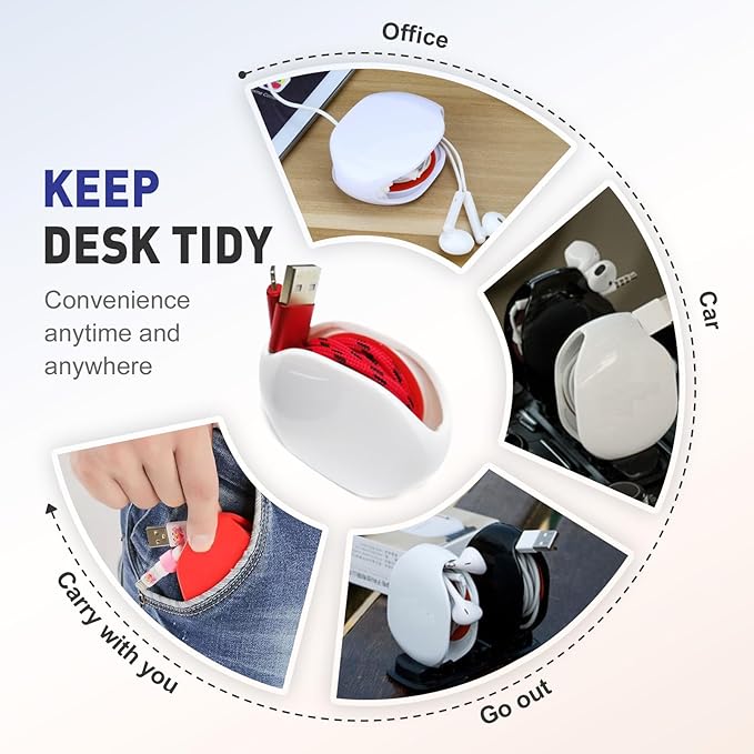 Automatic Cord reel for Phone Cords, Retractable Cable Management Charging Cord Organizer, Small Winder Case for USB Cable Headset Cord Charger Cable for Travel and Organization (ORANGE)