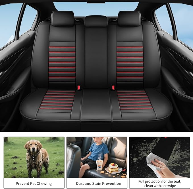 Fit RAV4 Car Seat Covers Set for Toyota RAV4 2019-2024 2025 Hybrid SE/XSE/LE/XLE/XLE Premium/Limited Automotive Cushion Protector Replacement, Waterproof Faux Leather(Black+Red)