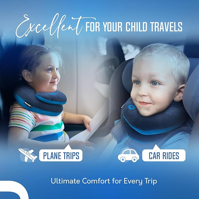 BCOZZY Kids Chin Supporting Travel Pillow for Ages 3–7- Patented Soft Neck Pillow for Head and Chin Support in Car Seat and Airplane. Comfortable Travel Essential. Small Size, Bag, Unicorn