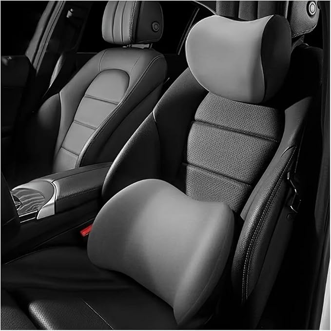 Memory Foam Car Neck Pillow & Waist Cushion - Soft fit for Seat Headrest & Lumbar Support for Comfort(Hb-Grey Waist 1PC)