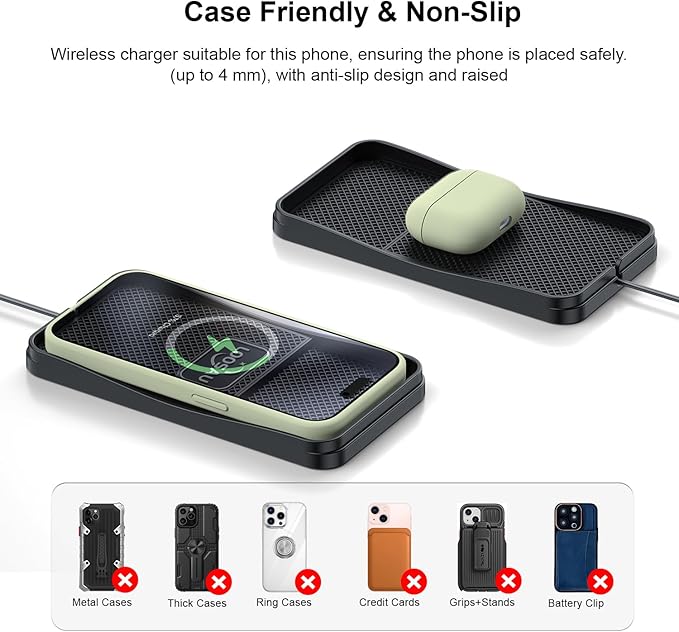 Wireless Car Charger,LOOSAU 15w Fast Charger Car Wireless Chargers Charging pad Non Slip Car Wireless Phone Charger for iPhone 17/16/15/14/13/12 Pro Max, for Samsung S23 S22 S20 Android