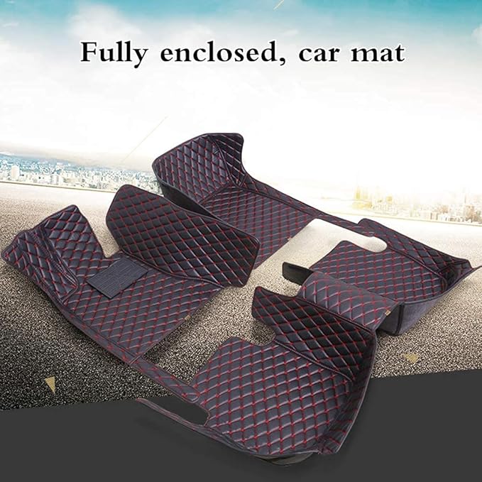 Custom Fit Car Floor Mats - Full Coverage Automotive Leather Floor Liners for Most Vehicles by MingyunSM (Black & Orange)