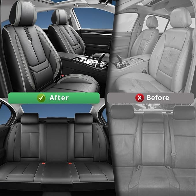 Fit Venza Car Seat Covers for Toyota Venza 2009-2024 2025 2026 -Upgraded Premium Waterproof & Breathable Leather,Airbag Compatible,All-Weather Seat Cushion Protector,Full Set,Black-Grey