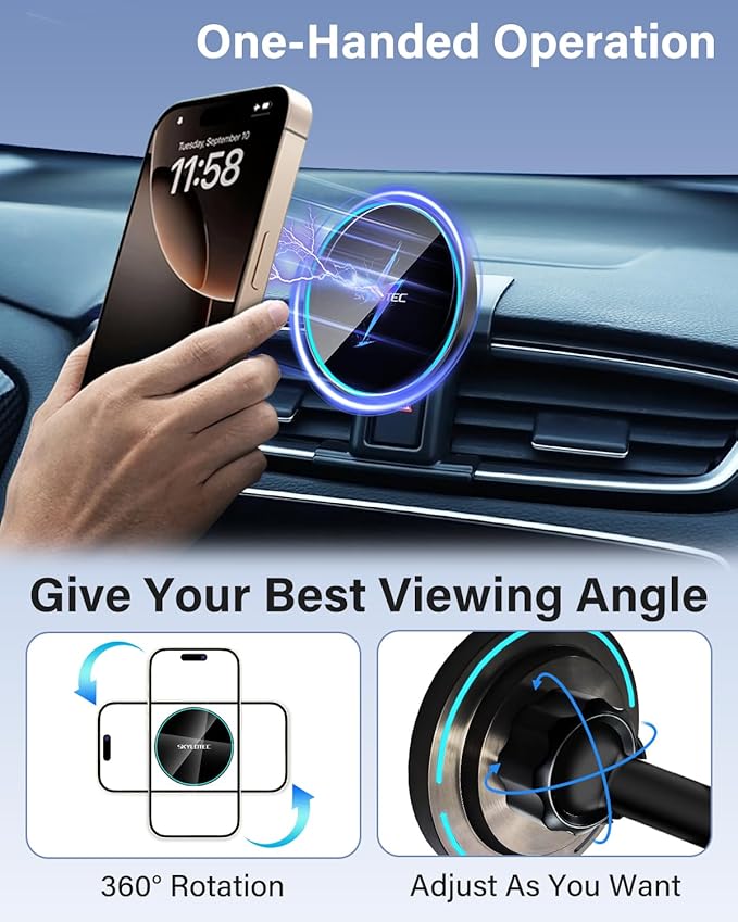 SKYLOTEC Phone Holder for Toyota Tundra 2007-2013/Sequoia 2008-2017 Accessories Car Magnetic Phone Mount Compatible with MagSafe, Strong Magnets Fast Wireless Charger Cell Phone Base