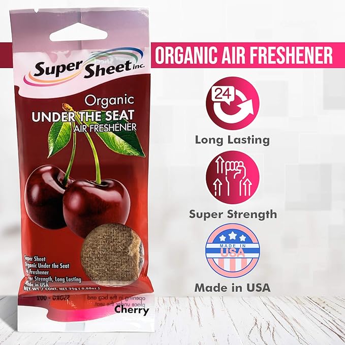 Super Sheet, Organic Under the Seat Car Air Freshener, Long Lasting Fragrance (Cherry, 6 Packs)