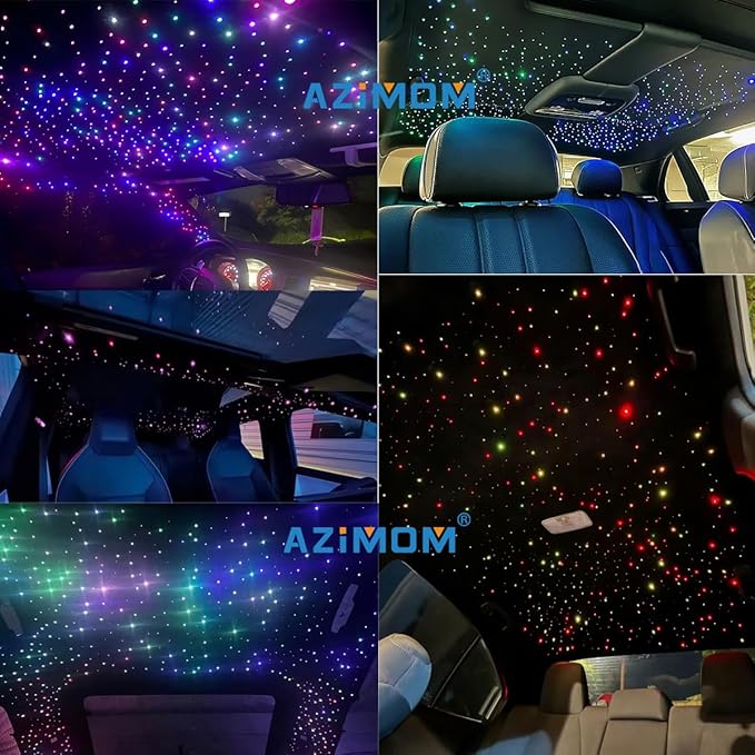 AZIMOM 4Port 36W Twinkle 1600pcs 0.03in 13.1ft Fiber Optic Starlight Headliner Kits 4Colors Light Source Sound Activated Remote APP Control Home Indoor Ceiling Car Headliner Decoration