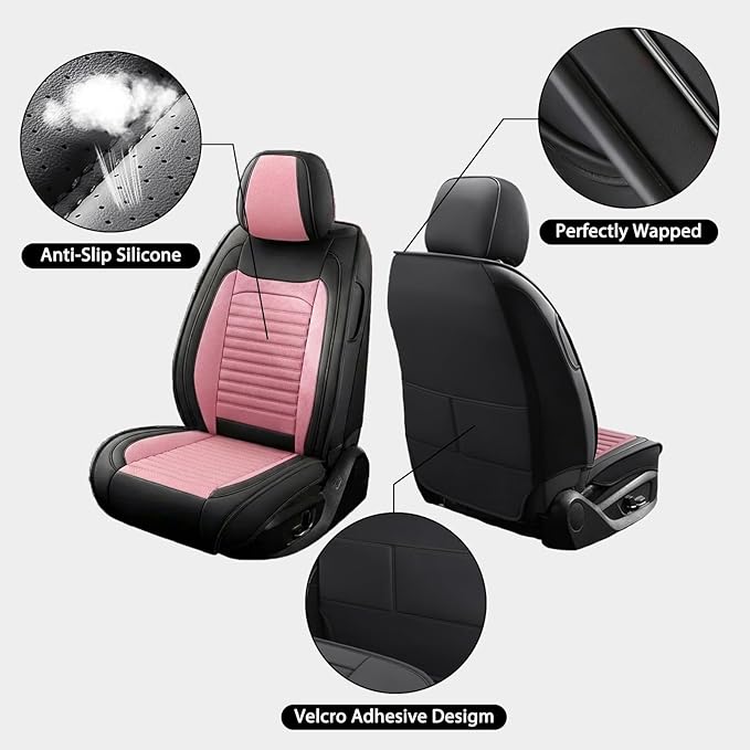 Car Seat Covers Full Set Fit for Toyota Corolla Cross 2022-2025,2026, Premium Faux Leather Car Seat Protector,Breathable Anti-Slip Full Wrapping Edge Seat Covers(Black&Pink,Full Set)