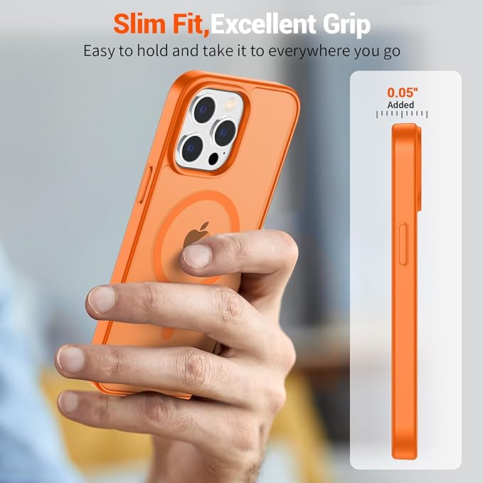 SUPFINE Magnetic for iPhone 15 Pro Max Case with Screen Protector (Compatible with MagSafe) (Military Grade Drop Protection) Translucent Matte Shockproof Phone Cover,Starry Orange