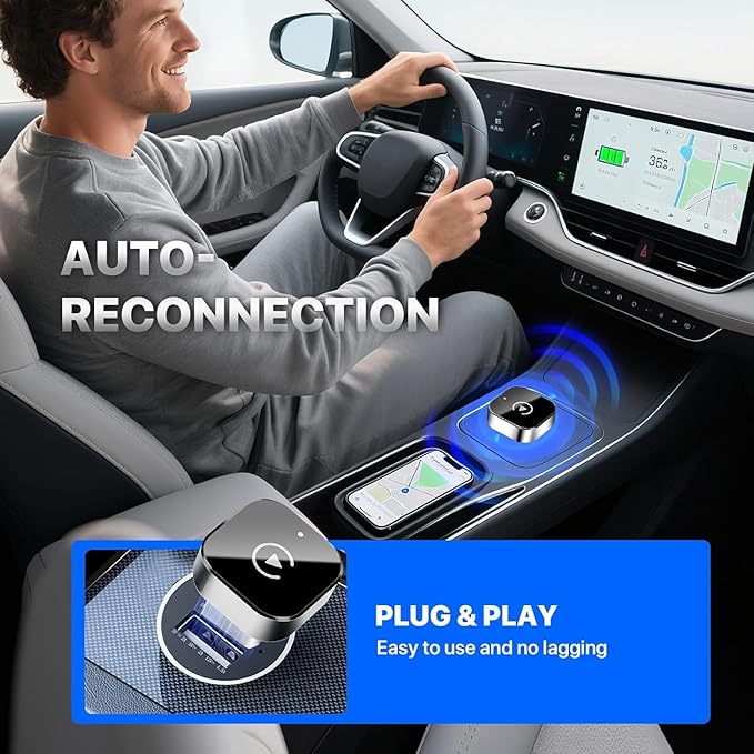 Wireless to Wired car CarPlay Adapter, Fast and Automatic Connection, Compact Design, Plug and Play Function