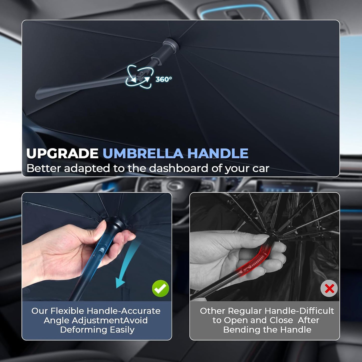 Windshield Sun Shade Umbrella: Custom Fit for 2007-2021 Toyota Tundra SR/SR5/Limited/Platinum/1794 Edition/TRD Pro (XK50) - Foldable Front Window Sunshade, UV & Heat Protection, Keeps Pickup Cool