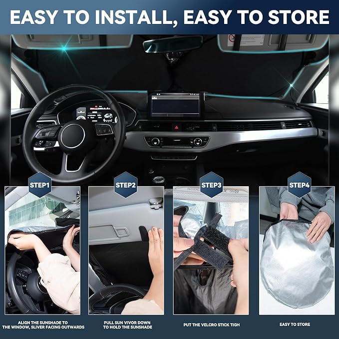 Sun Shade for Chevy Chevrolet Silverado 1500 1999-2006 Sunshade Windshield Cover, 4-Layers Sun Shield 250T Silver Sun Visor Foldable Front Window Shade Blocks UV Rays Car Accessories