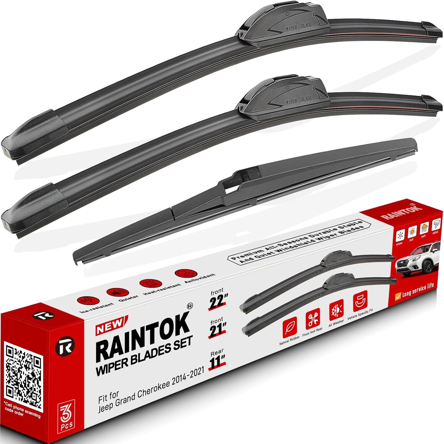 Windshield Wiper Blades Replacement for 2014-2021 Jeep Grand Cherokee Original Factory Quality Front Rear Wipers Blade Set for My Car - 22" 21" 11" (Pack of 3)