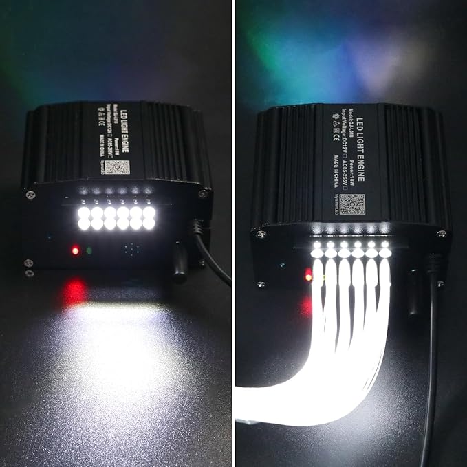 AMKI Dual Color 18W Twinkle&Meteor Starlight Headliner Kit 800pcs 0.03in 13.1ft+240pcs Pure White Shooting Star,Updated 2 in 1 Starlight Box RGBW Sound Activated Mode for Car Home Decor