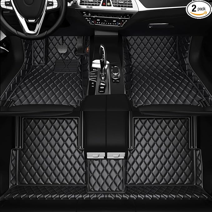 All-Weather car Floor MATS-Suitable for 99% of car Models,Leather car mat, offering Personalized Embroidery and Multiple Color Options,Provide Protection for car Rug (Black)