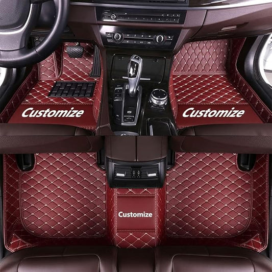 Custom Car Floor Mat Compatible with 97% Car Models Luxury Leather All Weather Waterproof Anti-Skid Full Coverage Car Mats (Wine)