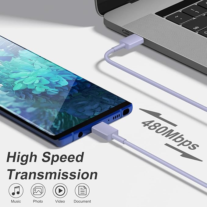 45W Type C Charger, USB C Chargers 2-Pack iPhone 15 16 Charger 6FT with iPhone 16/16 Plus/16 Pro Max/iPhone 15/iPad Pro/AirPods/Galaxy S25 S24 S23 S22 S21,Android Chargers(Purple)