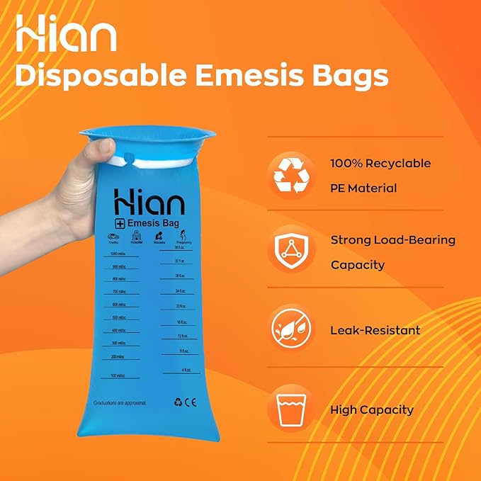 Hion Vomit Bags Disposable – 35 Pack 1000ml Emesis Bags – Leak Resistant, Medical Grade, Portable – Perfect for Motion, Car & Aircraft Sickness, Pregnant Women