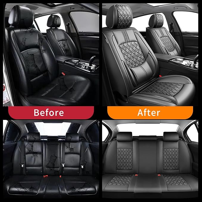 Fit Yaris Car Seat Covers for Toyota Yaris 2008-2018 2019 2020-Upgraded Premium Waterproof & Breathable Leather, Airbag Compatible, All-Weather Seat Cushion Protector (Full Set, Black)