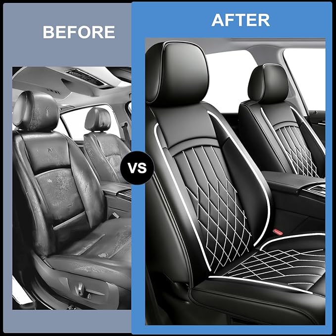 Fit Ioniq Car Seat Covers for Hyundai Ioniq 2017-2026 - Premium Leather, Waterproof, All-Weather, Airbag Compatible, Anti-Slip, Breathable, Easy Install, Seat Protectors, Full Set, Whiteline