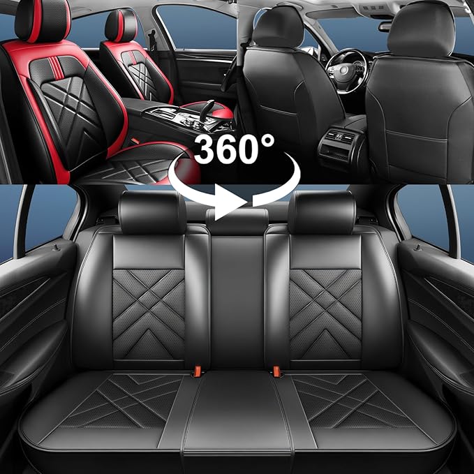 CX-50 Car Seat Covers Fit for Mazda CX-50 2023-2026, Full Coverage Premium Leather Waterproof Breathable Seat Covers, Automotive Seat Protectors, Airbag Compatible(Full Set Seats, Black & Red)
