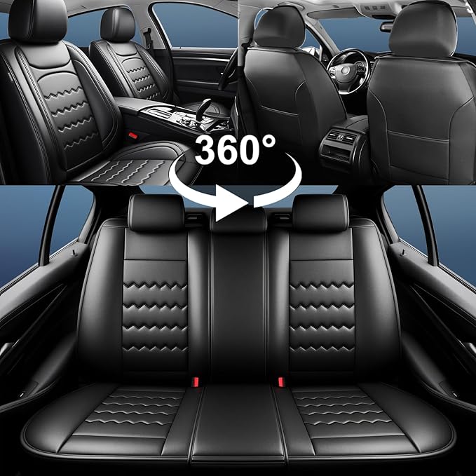 CX-90 Car Seat Covers Custom Fit for Mazda CX-90 2007-2026, Full Coverage Premium Leather Waterproof Breathable Seat Cover Full Set, Automotive Seat Protectors, Airbag Compatible(5 Seats Black)
