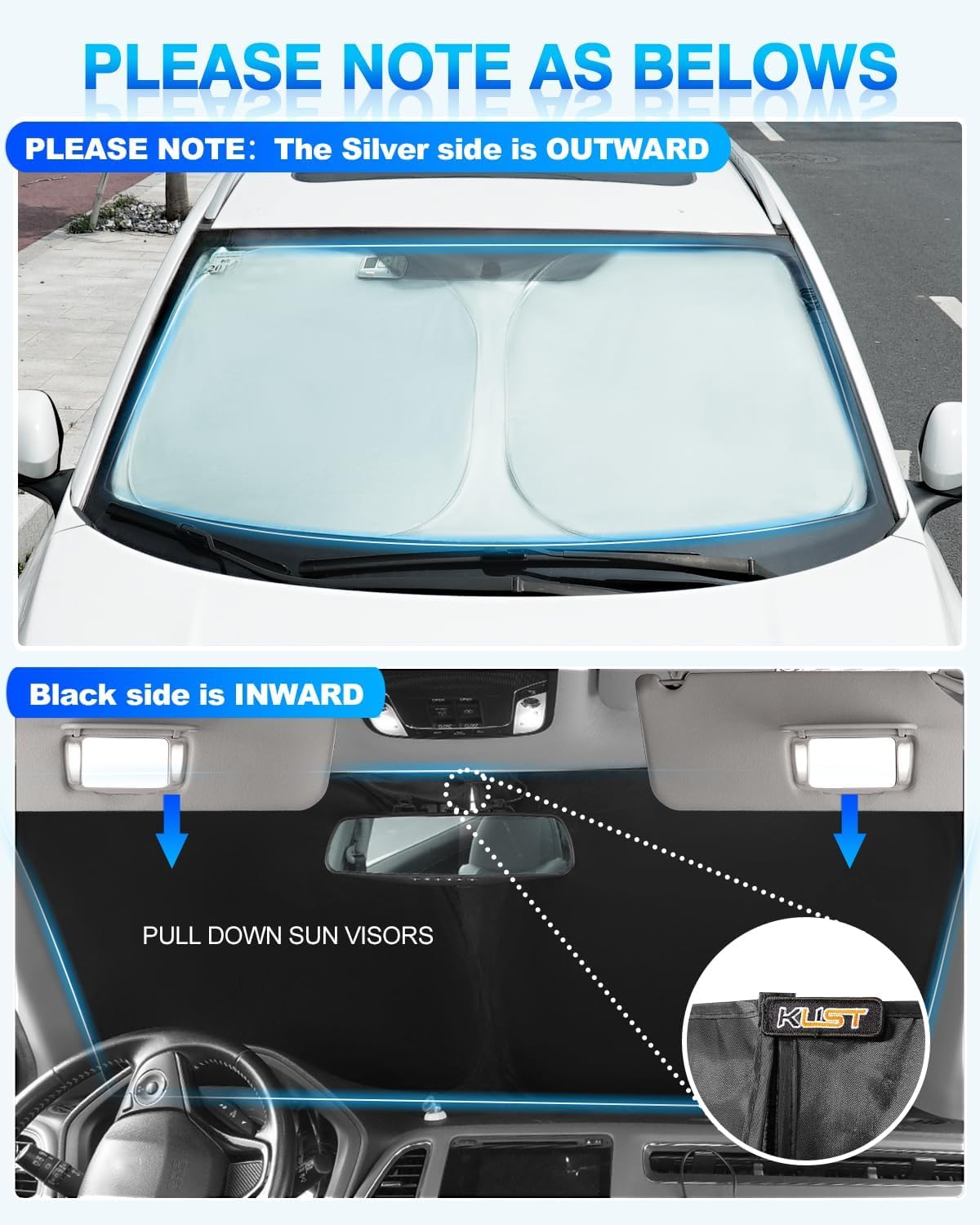KUST Windshield Sun Shade for Audi Q8 2019-2023 2024 2025 2026 Window Shade Sun Visor Cover Foldable Blocks UV Rays Keep Your Car Cooler